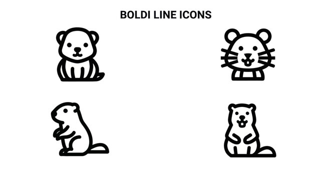 Bold line rodent icons including hamster and prairie dog.