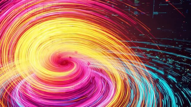 Data Tornado Rising from a Glowing Digital Pool