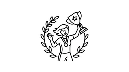 Obraz premium Female athlete celebrating victory with trophy and medal.