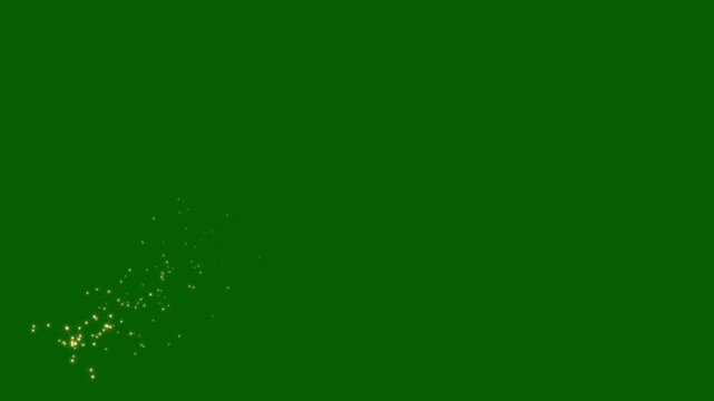 Magical golden star trail moving diagonally on green background, Festive golden sparkle curve explosion with elegant wave path chroma key, abstract magical light burst design for holiday celebration.