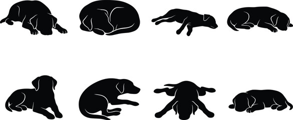Fototapeta premium Black Silhouette Vector Set of Dogs Resting, Sleeping, and Lying Down in Peaceful Poses