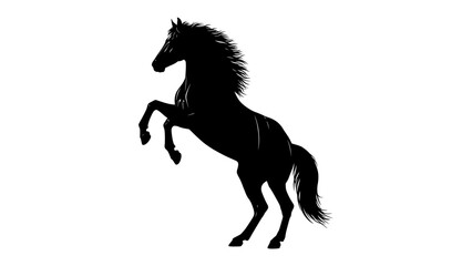 Majestic Stallion Silhouette: A powerful black silhouette of a stallion rearing up on its hind legs, its mane flowing dramatically, a symbol of freedom and untamed spirit. © mahmuda428