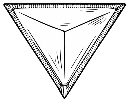 Hand drawn triangle shape with geometric lines and textured border