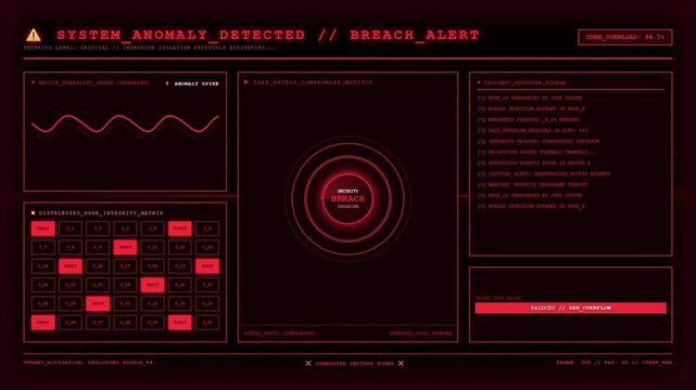 System Anomaly Breach Alert Security Isolating Dashboard Animation Red Screen.