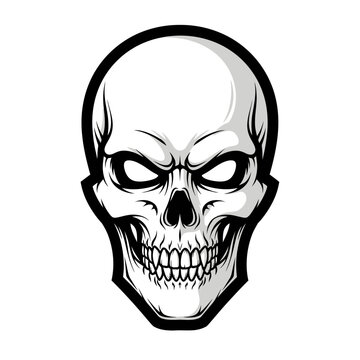 Intense Human Skull Vector Illustration with Shading and Bold Outline.