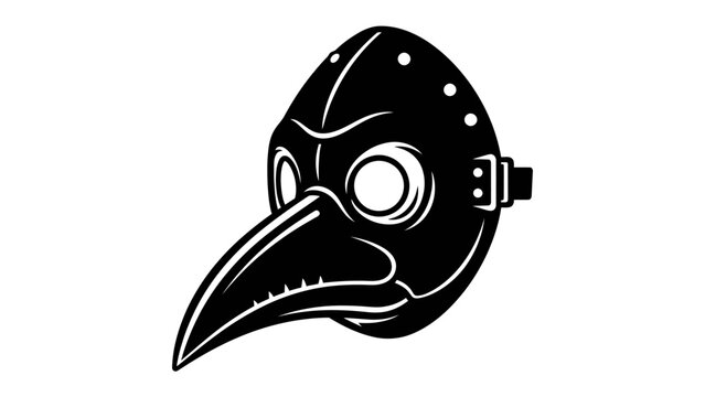 Plague Doctor Mask Icon: A stark black silhouette of a plague doctor mask, featuring a distinctive beaked nose and round eye openings, presented as a graphic icon.