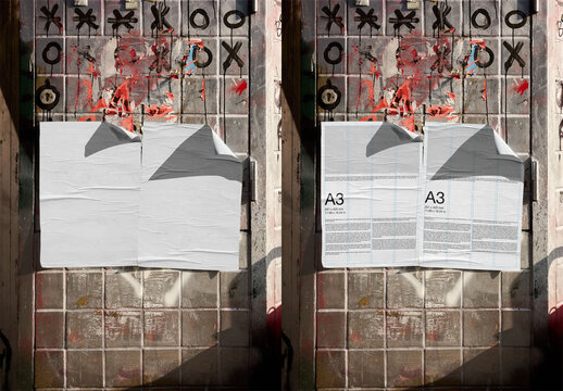 Mockup Of Customized Two A3 Posters On Wall