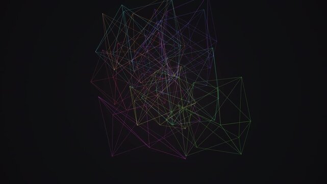 Abstract 4K UHD loop featuring a glowing rose gold polyhedron morphing through an abstract topology field in crisp volumetric detail. Ideal for technology background, sound bath. 4K UHD.