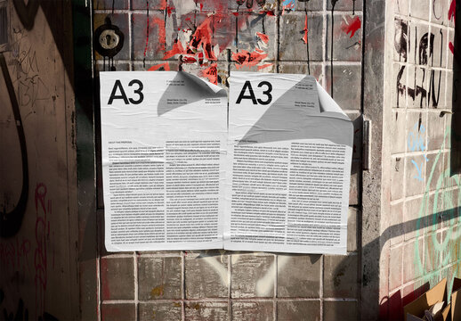 Mockup Of Customizable Two A3 Posters On Wall