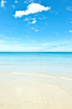 
KOH SAMUI, THAILAND - June 23,2026: Beautiful beach. View of nice tropical beach with white sand ,blue sea and blue sky. Holiday and vacation concept. Tropical beach Chaweng Noi beach, Samui. This wa