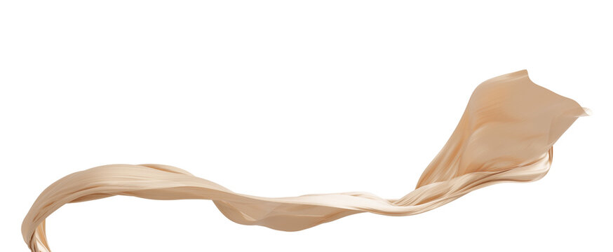 Champagne gold sheer pleated fabric flowing in the wind isolated on transparent background with copy space design element for fashion, cosmetic branding 3D render