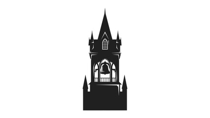 Gothic Bell Tower Silhouette: A striking silhouette of a gothic bell tower, featuring intricate architectural details and a prominent bell, stands tall against the backdrop. © mahmuda428