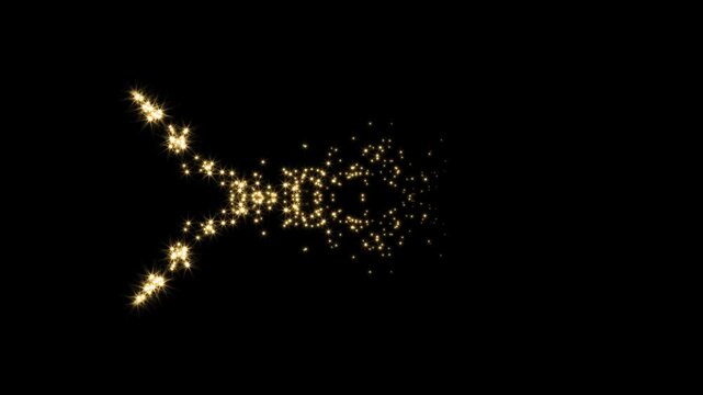 Shining abstract gold particle streams flying from right to left on dark backdrop, Mystical gold star trail parallel flight effect overlay, fantasy fairy tale wizard spell wand glow effect, 4K.Video.