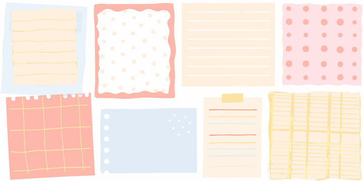 Pastel Stationery Set With Lined And Patterned Paper Vector Illustration