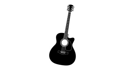Acoustic Guitar Silhouette: A striking black silhouette of an acoustic guitar, with its classic curves and intricate details, stands ready to fill the air with melody. © mahmuda428