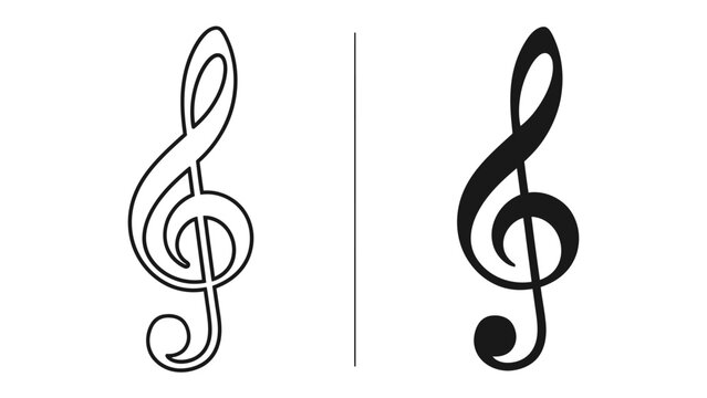 Treble Clef Icons: A comparison of two treble clef symbols, one as a clean outline and the other as a solid black graphic element, representing musical notation.