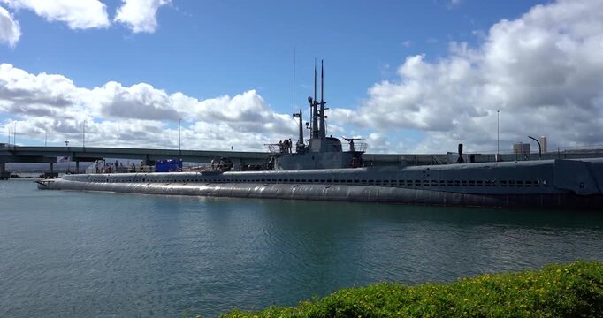 USS Bowfin submarine docked in Pearl Harbor on Oahu, Hawaii