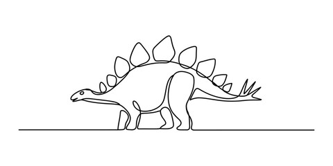 Continuous single line drawing of a stegosaurus dinosaur walking sideways with plates on its back isolated on a plain white background for simple design art Vector, illustration © Raj Creator