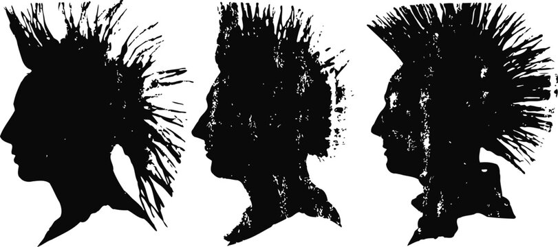 Silhouettes of native american chiefs with traditional feather headdresses in profile view