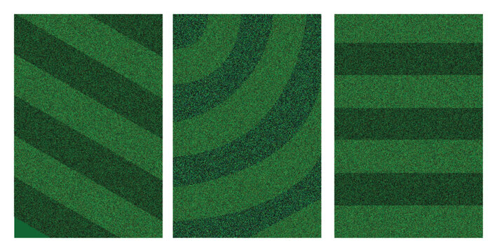 Abstract green background with three different patterns of diagonal, circular, and horizontal stripes