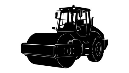 Road Roller Silhouette: A powerful road roller, depicted in a striking black silhouette, stands ready for work, symbolizing construction and industrial progress. © Murshida