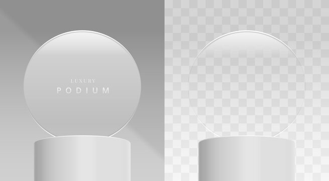 Luxury 3D glass podium product display mockup with transparent background pedestal - Vector isolated
