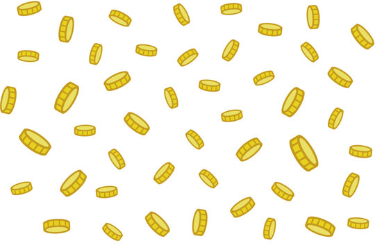 ゴールドコインが散らばるシームレスパターン素材／フラットイラスト背景 / Gold coin scatter seamless pattern, flat illustration background
