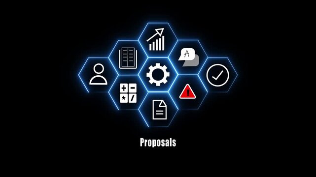 Business proposal strategy concept with glowing hexagon and gear animation planning management