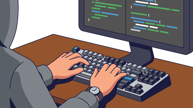 Close Up of Remote Worker Hands Typing Code on Mechanical Keyboard