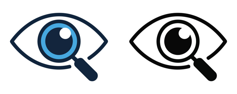 Eye magnifying glass vector icon featuring vision search symbol with eye outline and pixel perfect design for interface and digital concepts, vector, designs