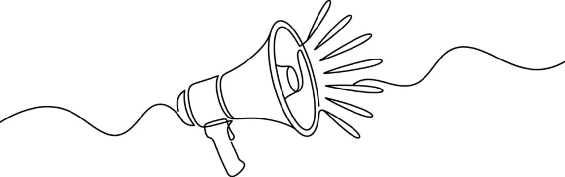 Loudspeaker one line continuous. Line art megaphone. Hand drawn vector art.