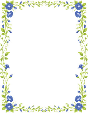 Morning glory flower pattern border and frame illustration	