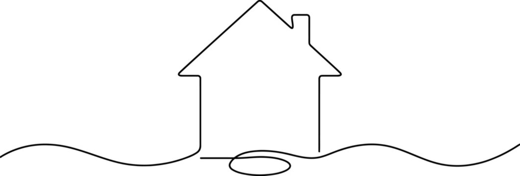 Continuous thin line home vector illustration, minimalist house icon. One line art cottage building Editable stroke