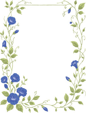 Morning glory flower pattern border and frame illustration	