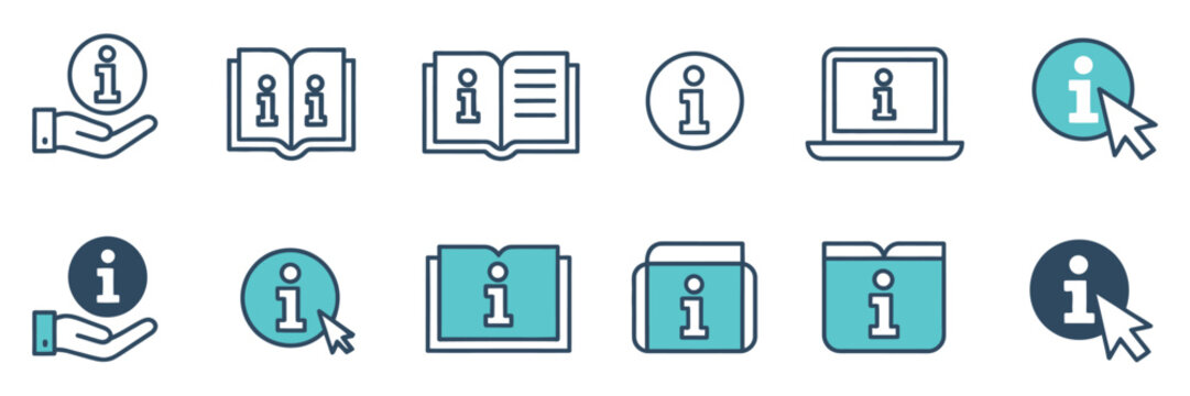 Client guide vector icon set with user manual, help information and instruction symbols for customer support, knowledge base and digital interface projects, vector, designs