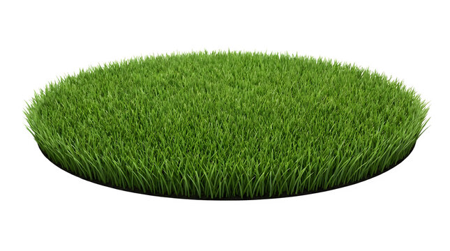 Circular patch of green grass isolated on transparent background