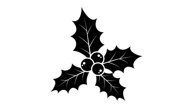 Christmas Holly Berry: A simple, elegant black and white graphic illustration of a holly sprig with three dark berries and sharp, serrated leaves, evoking the festive spirit of the holiday season.
