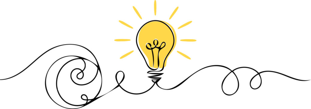 Continuous one line drawing of Light bulb symbol isolated on white background outline art illustration Editable stroke