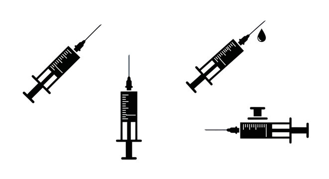 Medical syringes and hypodermic needles silhouettes