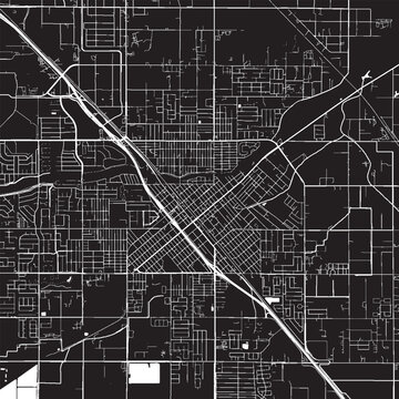 Madera California Vector Map, Detailed City Street Map Black and White Minimalist Line Art
