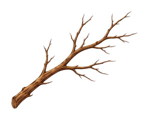 Fototapeta premium PNG Illustration of a bare tree branch on white background.