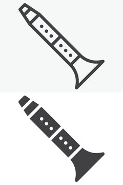 Oboe music instrument icon in line outline and solid icon style. Editable stroke vector sign, symbol for orchestra, woodwind and oboe icon use.