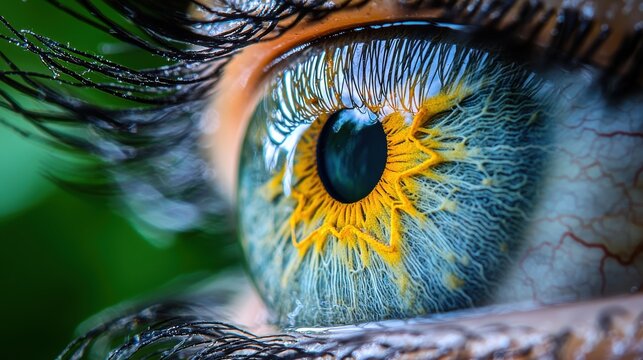 Eye surface clarity closeup human iris surface textures patterns corneal reflection eyelashes natural tear film crystalline macro photography