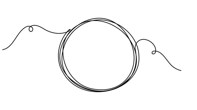 Modern circle round border icon sign continuous one line art single drawing on white background minimalist geometric frame symbol 4k animation video