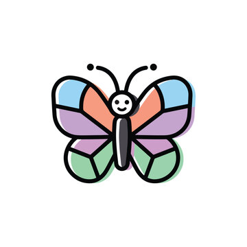 Cute colorful butterfly vector icon in MBE style isolated on white background