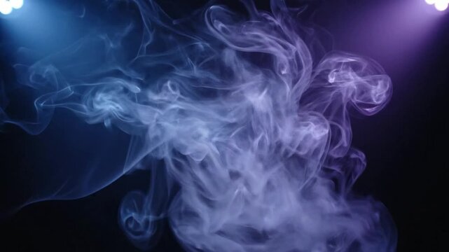 Dramatic Smoke Swirling under Blue and Purple Spotlight
