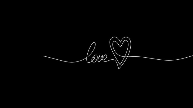 One line drawing Love Word with Heart Animation in Black