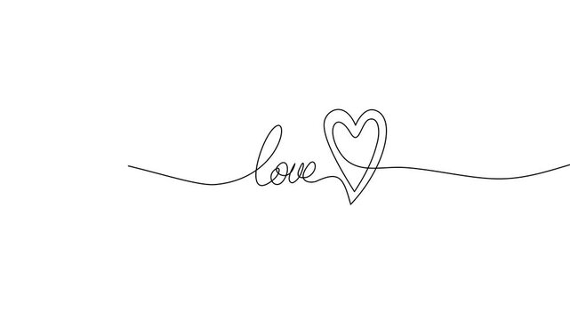 One line drawing Love Word with Heart Animation