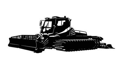 Snow Groomer Silhouette: A stylized silhouette of a snow groomer, a powerful tracked vehicle designed for maintaining ski slopes and snow surfaces, presented in a bold graphic style. © Murshida