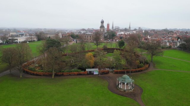 Aerial View of The Dingle Garden and The Quarry Park with St Chad's Church, Shrewsbury